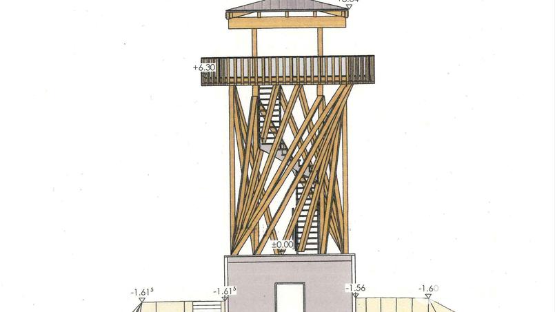 So soll der Aussichtsturm auf dem alten Hochbehälter am Kostenberg aussehen. Bild: Planungsgesellschaft Beck &amp; Frank/exb