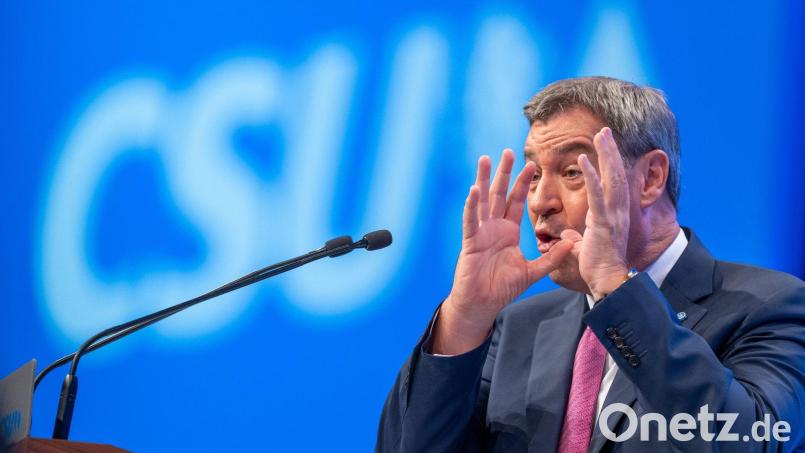 CDU-Parteivorsitzender Markus Söder auf dem Parteitag der CSU. Bild: Peter Kneffel/dpa