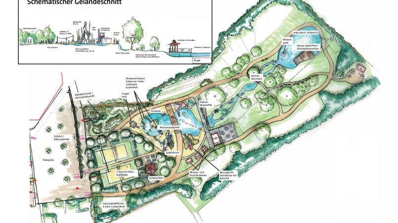 Vorkonzept Nummer drei ist nun Vorlage für die Nutzung des ehemaligen Freibadgeländes in Brand. So oder so ähnlich könnte das Ganze dann aussehen. Grafik: Quelle: Blank &amp; Partner MBB Landschaftsarchitekten/Grafik Laura Fröhler