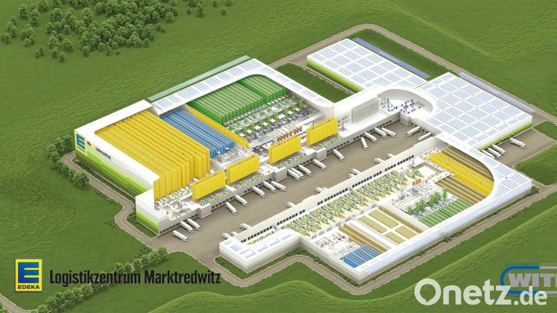 Die Grafik zeigt die im neuen Logistikzentrum angeordneten Regalsysteme, in denen ab Mitte kommenden Jahres Waren für gut 900 Märkte kommissioniert werden. Bild: Witron/exb