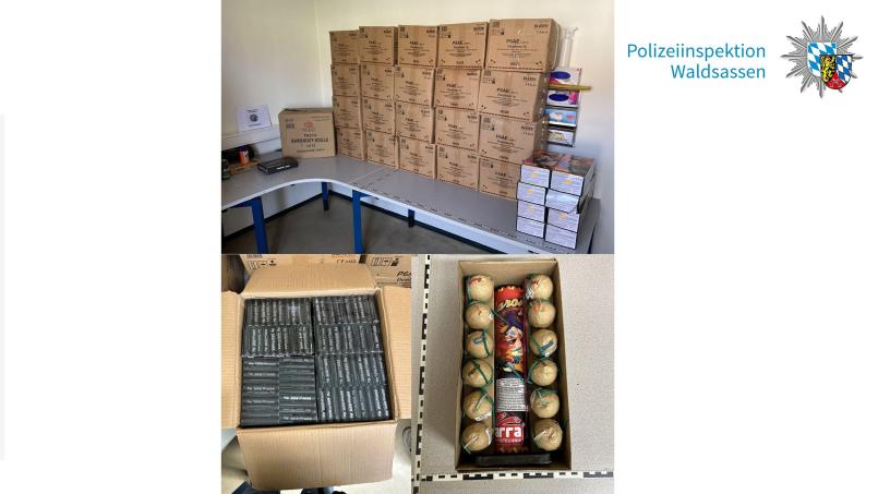 Die sichergestellte Pyrotechnik. Bild:  Polizeiinspektion Waldsassen
