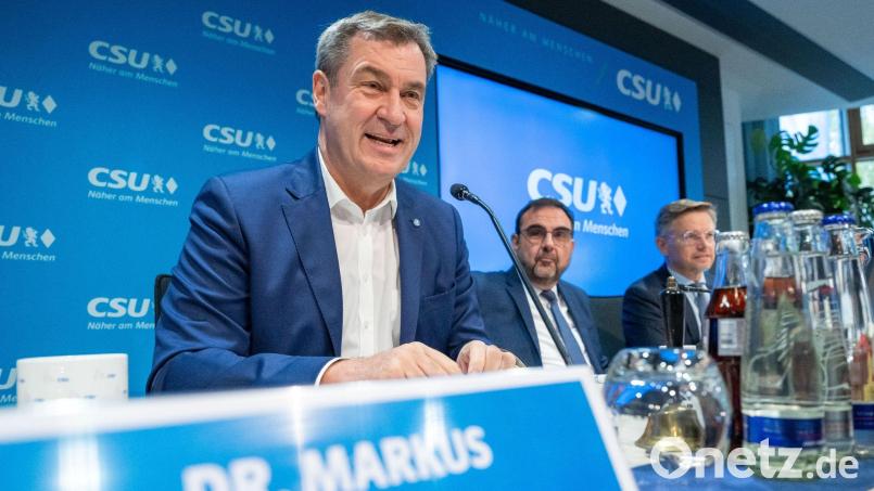 Markus Söder (l, CSU), Ministerpräsident von Bayern und CSU-Parteivorsitzender. Bild: Peter Kneffel/dpa