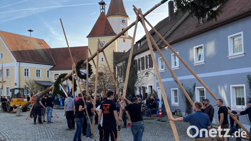 Der Kirwabaum in Luhe steht. Ein sicheres Zeichen dafür, dass der Trubel bald beginnt. Von 4. bis 6. November geht es rund in Luhe. Bild: mh