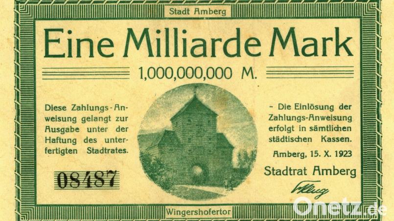 Die Milliarde mit dem Wingershofer Tor - einer der Notgeldscheine, die vor 100 Jahren gedruckt wurden. Repro: Giesecke+Devrient Stiftung Geldscheinsammlung