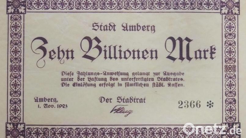 Der am höchsten dotierte Notgeldschein aus Amberg. Bild: schß