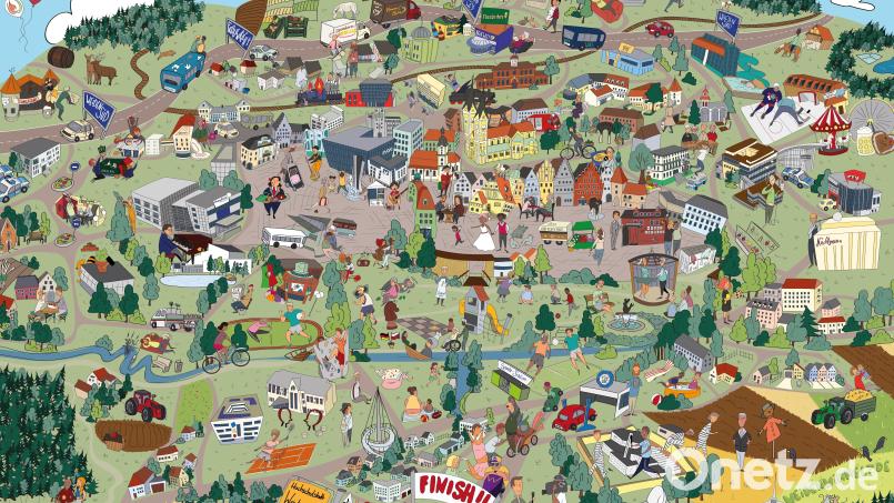 &quot;Weiden wimmelt&quot; in der Gesamtansicht. Als Puzzle ist es nun in zwei neuen Formaten erhältlich. Bild: PuzzleYou/Illustration Stefania Santoro