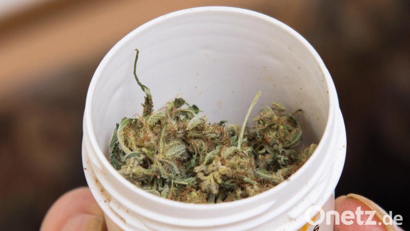 Ein Patient hält eine Dose mit Cannabis in der Hand. Das Amtsgericht Amberg sprach eine Schmerzpatientin frei, die nach Cannabis auf Rezept Auto gefahren war. Jetzt klagt die Freigesprochene vor dem Verwaltungsgericht Regensburg, weil ihr Führerschein dauerhaft eingezogen werden soll. Symbolbild: Swen Pförtner/dpa