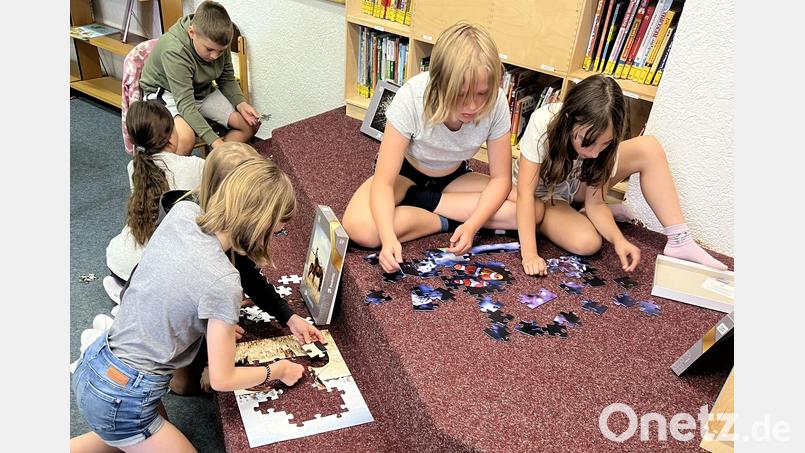 Die neuen Puzzles in der Waidhauser Bücherei kommen bei den Kindern gut an. Bild: pi