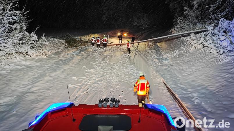 Schnee sorgt für zahlreiche Feuerwehreinsätze im Landkreis Schwandorf. Das häufigste Problem: umgestürzte Bäume. Bild: Kreisbrandinspektion Schwandorf/FFW Schwarzhofen/exb