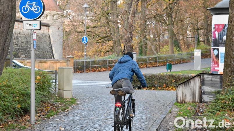 Dieser Radfahrer macht es richtig. Vor dem Zebrastreifen am Nabburger Tor steigt er ab und schiebt. Bild: Petra Hartl