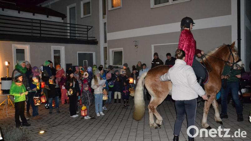 Kinder freuten sich mit ihren Eltern beim Martinszug durch Heumaden. Angeführt wurde der Umzug von Beate Kleber auf dem Pferd. Bild: gi