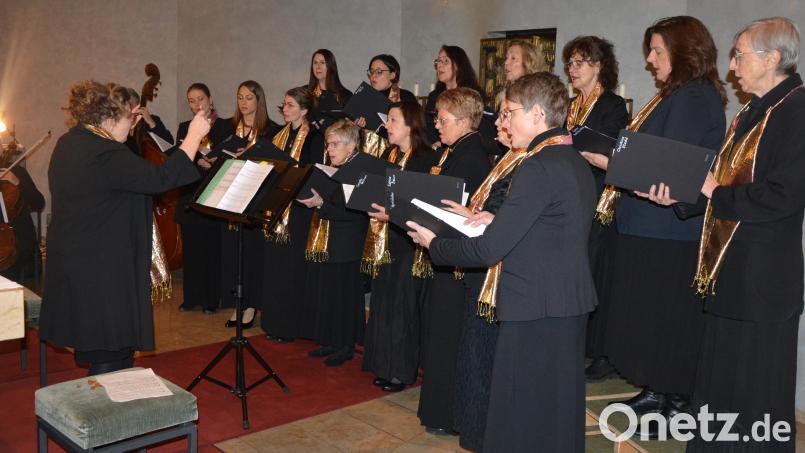 Das Ensemble Kreuzer nahm die Zuhörer mit auf eine vorweihnachtliche Reise. Die Sängerinnen mit Chorleiterin Brigitte Kreuzer (links) überzeugten beim Konzert in Fockenfeld. Bild: jr