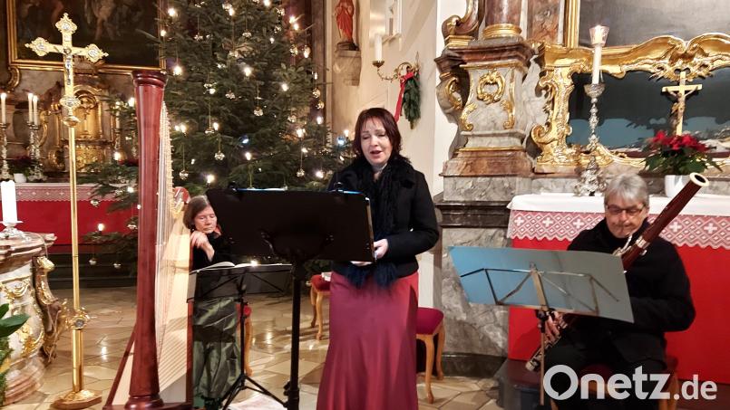 Veronika Miller-Wabra (Harfe), Dagmar Spannbauer (Sopran) und Roland Polzer (Fagott) erfreuen beim Jahresabschlusskonzert in der Stadtpfarrkirche mit stimmungsvollen, sanften Klängen. Bild: lg