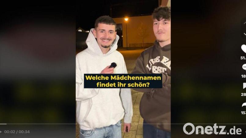 Welche Mädchennamen finden die Jungs von der FOS/BOS Weiden schön? Um diese Frage geht es in einem erfolgreichen Video von Weiden24 auf Tiktok. Screenshot: tiktok.com/@weiden24.de/video/7305014673370369313?_r=1&amp;_t=8ihJKHMjGZE