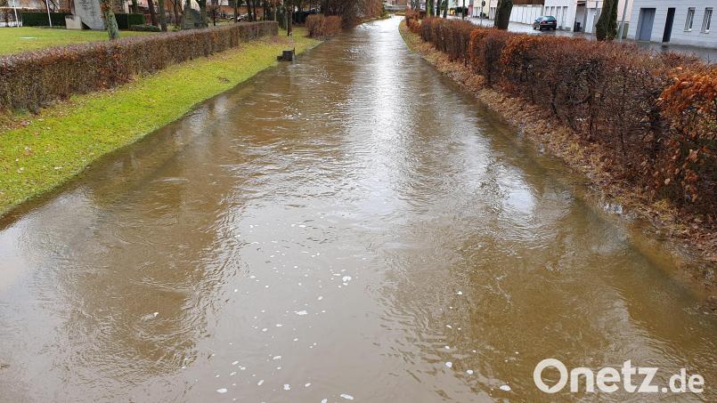 Das Bachbett der Floß in Neustadt/WN ist randvoll. Bild: Lowak