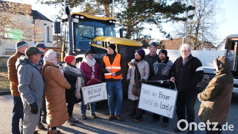Nur wenige Demonstranten haben sich vor dem Schwarzenfelder Rathaus eingefunden. Bild: mab