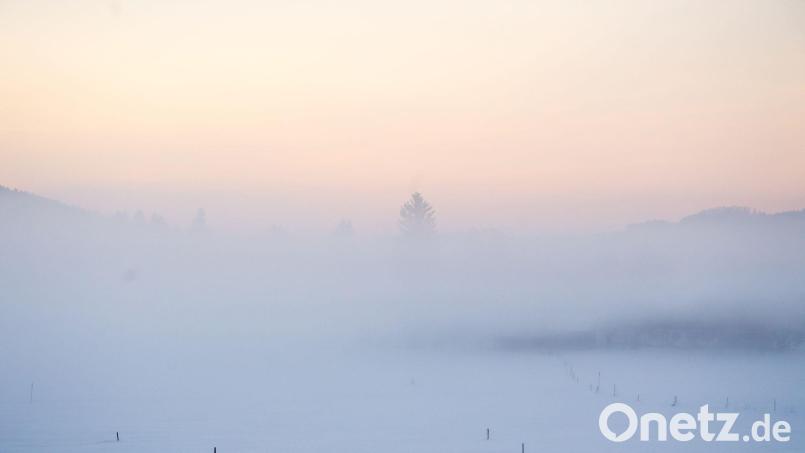 Nebelschwaden ziehen über eine schneebedeckte Wiese. Bild: Sven Hoppe/dpa/Symbolbild