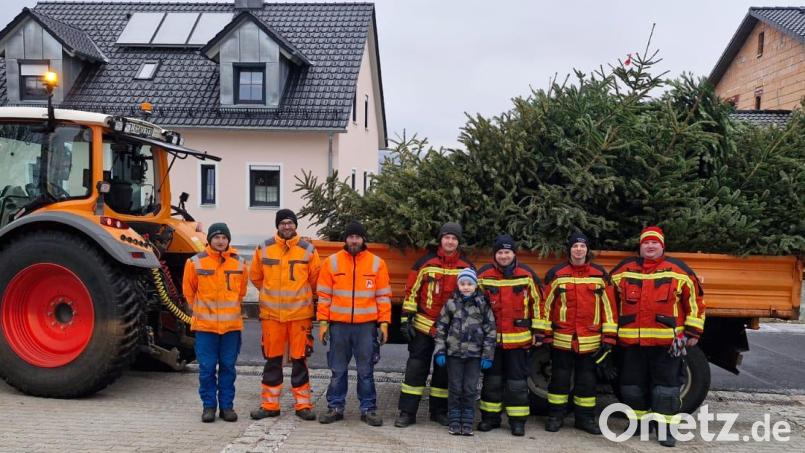 Rund 75 Christbäume lud das Team der Feuerwehr Kulmain auf den Anhänger auf. . Bild: Gemeinde Kulmain/exb