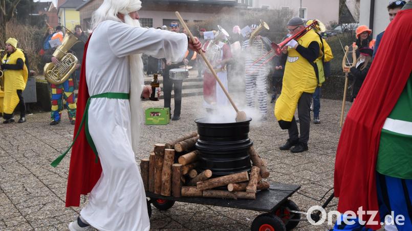 Druide Miraculix kochte beim Faschingszug in Plößberg einen Zaubertrank in seinem Kessel. Bild: gb