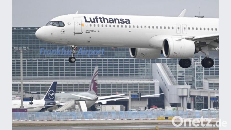Ein Airbus A321 neo der Lufthansa landet am Frankfurter Flughafen. Bild: Arne Dedert/dpa