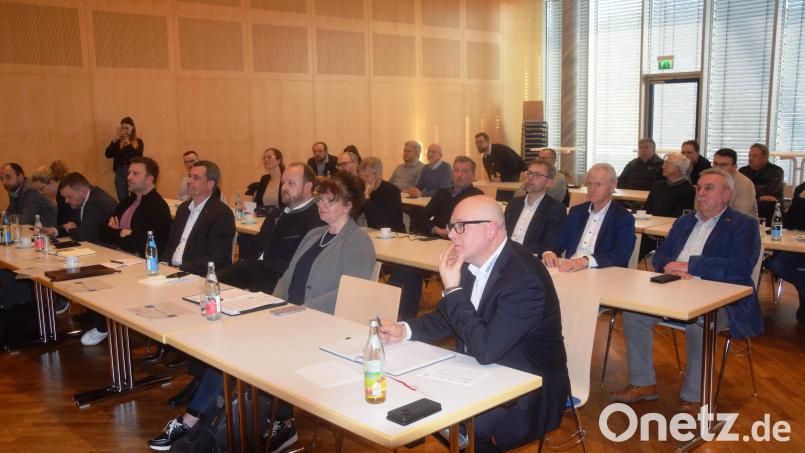 Der Energiemanager des Landkreises Neustadt/WN, Matthias Rösch (vorne, rechts), hat zur Informationsveranstaltung über das Wasserstoffnetz eingeladen. Bild: fz
