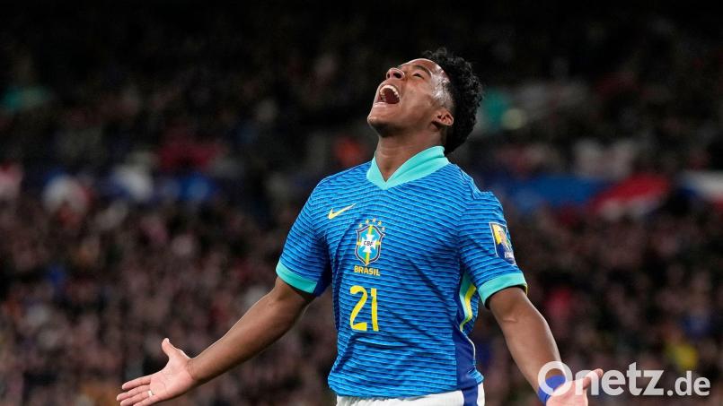 Der erst 17 Jahre alte Endrick traf für Brasilien gegen England. Bild: Alastair Grant/AP