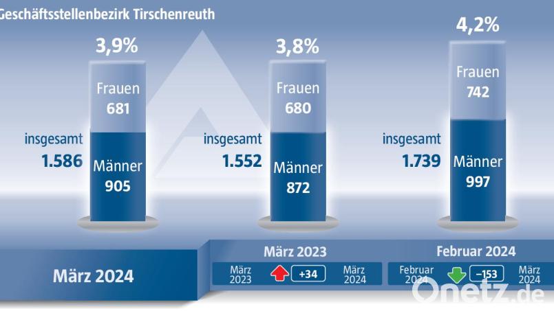Die Arbeitslosenzahlen vom März 2024 für den Landkreis Tirschenreuth. Bild: exb