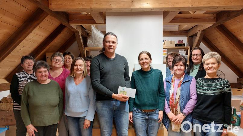 Die Bastelgruppe der KLB Wernersreuth übergab eine 600-Euro-Spende für Spezialisierte Ambulante Palliativversorgung (SAPV) in Neustadt/WN an Mathias Rössle und Dr. Margarete Pickert (Fünfte von rechts). Bild: Brigitte Meyer/exb
