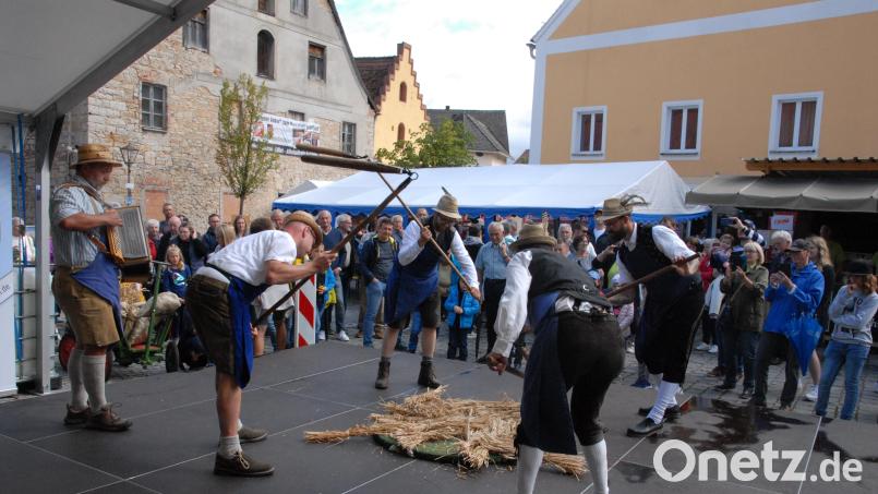 Die Schmidmühlener Drischldrescher beim Marktfest in Aktion. Bild: pop