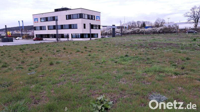Auf diesem freien Grundstück neben dem Bankgebäude soll ein Ärztehaus mit Apotheke und Cafe entstehen. Investor ist die VR-Bank Regensburg-Schwandorf. Bild: Hirsch