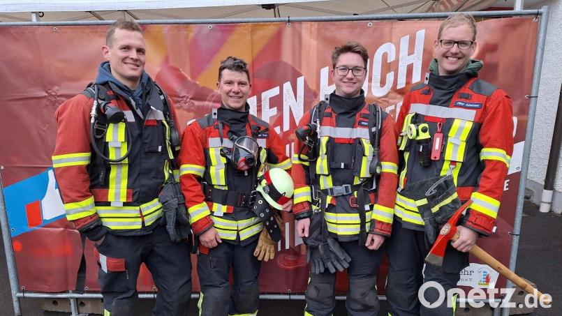 Den Atemschutz-Leistungswettbewerb absolvierten (von links) Jonas Fillep, Sven Hirschinger (beide Feuerwehr Poppberg), Andreas Müller (Feuerwehr Schwend) und Johannes Fillep (Feuerwehr Poppberg). Bild: sis