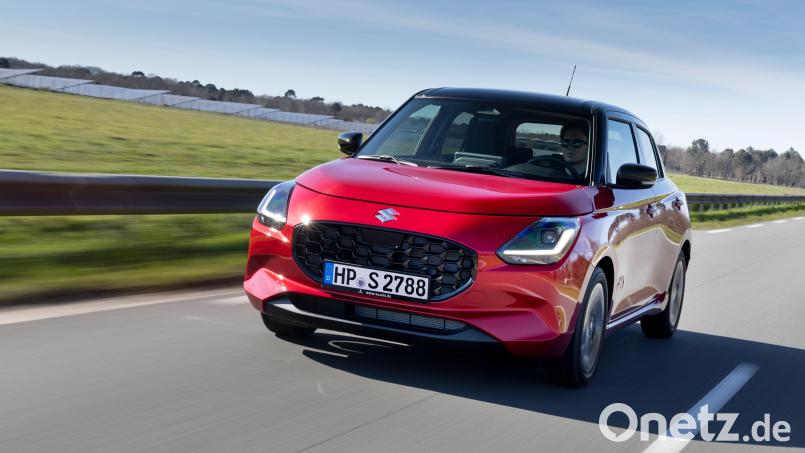 Forsch voran? Suzukis Swift ist kein Renn-, sondern ein Kleinwagen und wartet mit verbrauchsgünstigen Motorisierungen auf. Bild: Weigl/Suzuki