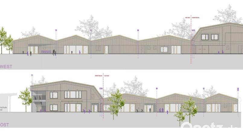 So soll der Anbau an das bestehende Kinderhaus &quot;Purzelbaum&quot; nach den Plänen des Architekturbüros Juretzka aussehen. Bild: Architekturbüro Juretzka