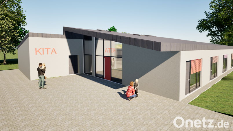Das ist die erste Visualisierung der geplanten Kinderkrippe in Schwend hinter dem Rathaus. Grafik: Büro H+F-Architekten Amberg