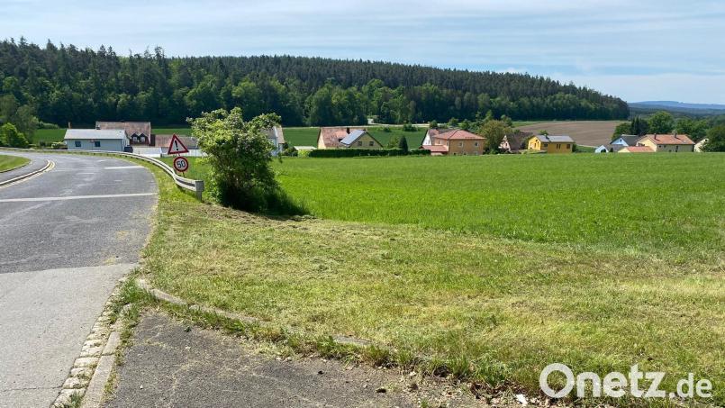 Auf dieser bisher landwirtschaftlich genutzten Fläche, die sich direkt an die bisherige Bebauung in Bergelshof (hinten) anschließt und bis kurz vor das Gelände der Bereitschaftspolizei herauf reicht, sollten die 16 neuen Bauplätze entstehen. Bild: Wilhelm Amann