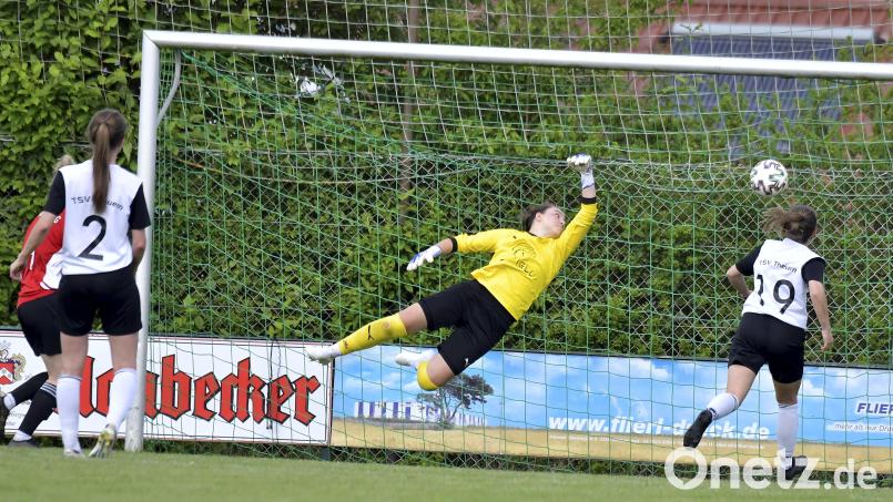 Fünfmal schlug es im letzten Saisonspiel gegen Schwaben Augsburg im Kasten der Theuerner Torhüterin Amelie Schmidt ein. Archivbild: Hubert Ziegler