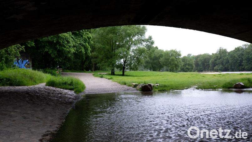 Ein kleiner Weg ist am Ufer der Isar vom Wasser überspült. Bild: Sven Hoppe/dpa