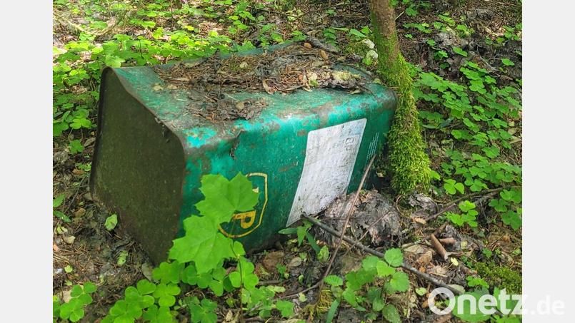 Ein Ölkanister mit dem Aufdruck &quot;BP&quot; wurde am Osthang des ehemaligen Steinbruchs Ernstfeld in Kirchenthumbach &quot;entsorgt&quot;. Er liegt direkt oberhalb des Brünnlebachs. Bild: Redaktion Onetz