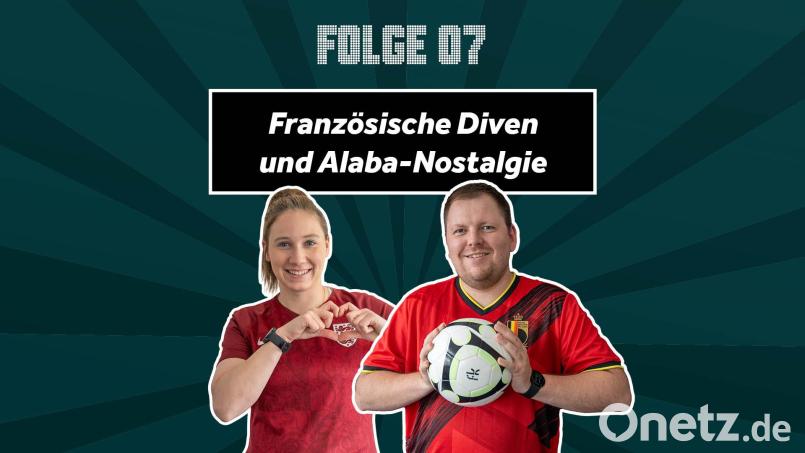 Alexandra Maul und Matthias Schecklmann sprechen im Podcast &quot;Heim-EM - das Update&quot; über blutende Franzosen und warum David Alaba einfach fehlt. Grafik: Laura Fröhler