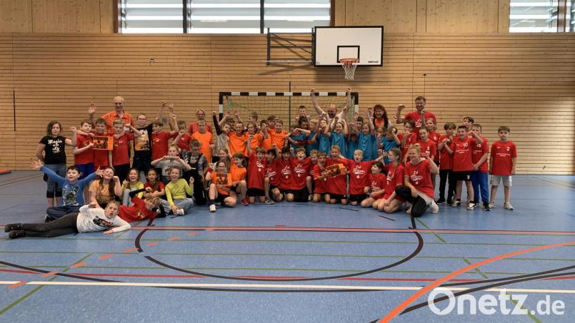 Die erfolgreichen Spieler beim Grundschulwettbewerb Handball des Schulamtsbezirk Weiden/Neustadt. Bild: Matthias Werner/exb