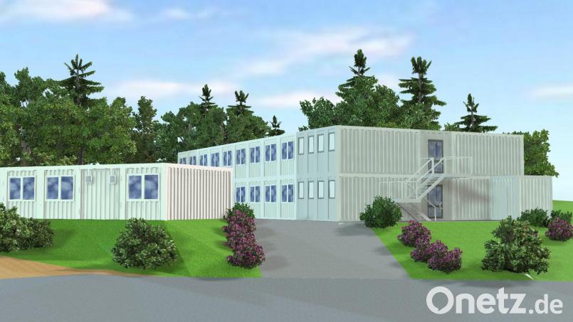 So könnte die Containersiedlung Zeidlweidweg aussehen. Bürgermeister Johannes Reger zeigte die Visualisierung in der Informationsveranstaltung. Bild: Stadt Erbendorf/exb
