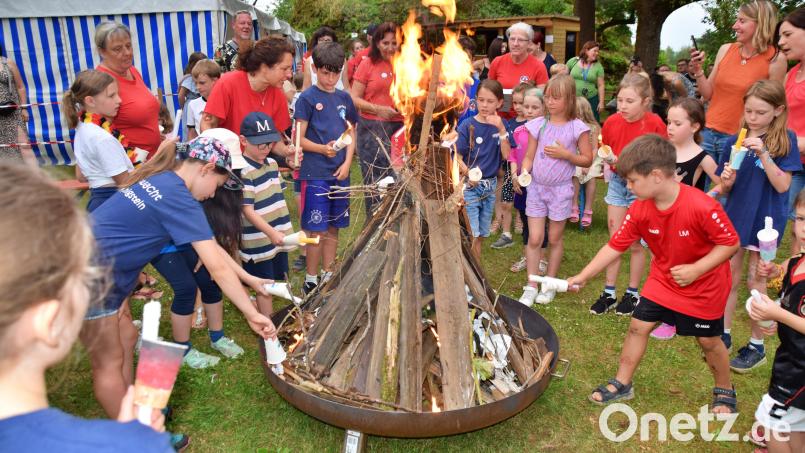 Die Kinder der Wasserwachtsjugend zündeten das Johannisfeuer am Bergl an Bild: hdk