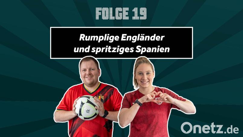 Matthias Schecklmann und Alexandra Maul diskutieren im Podcast &quot;Heim-EM – das Update&quot; über Jude Bellinghams Verhalten, Harry Kanes Kopfballtor und wie Spanien zu schlagen wäre. Bild: Marina Gube