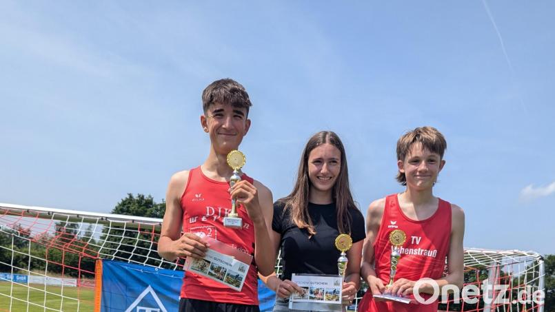 Der Leichtathletik-Kreis Oberpfalz Nord hat (von links) Ferdinand Beierl, Lilli Werner und Martin Schwab ausgezeichnet. Bild: Schnurrer/exb