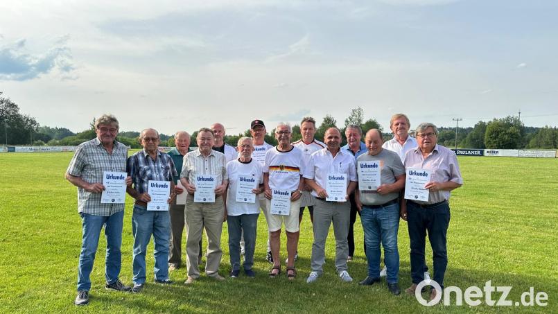 Die geehrten Mitglieder: (von links) Anton Gleißner, Willi Riedl, Richard Weiß, Alois Ockl, Mario Bäumler, Dr. Wolfgang Seidl, Nikolaus Finkler, Karl-Heinz Fräde, Reinhold Schedl, Harald Bader, Markus Holländer, Erich Schlitter, Dritter Bürgermeister Norbert Schuller und Herbert Sladky. Bild: FSV Tirschenreuth/exb