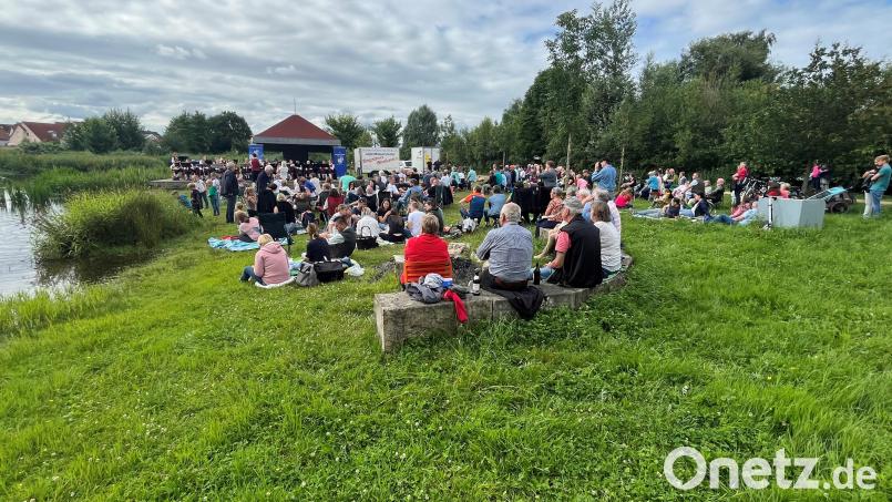Dicht umlagert ist der Pavillon in den Vilsauen, als das Nachwuchsorchester des Musikvereins gekonnt und flott zum Picknick-Konzert aufspielt. Bild: Stefanie Gradl