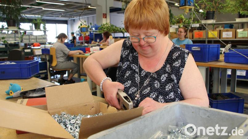 Eine Frau arbeitet in einer Werkstatt für Menschen mit Behinderung. Symbolbild: Katja Sponholz/dpa