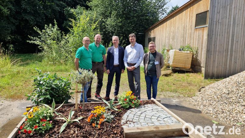 Thomas Huber und Stefan Dürgner von der Stadtgärtnerei, Bürgermeister Reinhold Wildenauer, Prüfungsvorsitzender Til Kugler und Ermin Salihovic, Bildungsberater im Gartenbau Bild: Stadt Weiden/exb