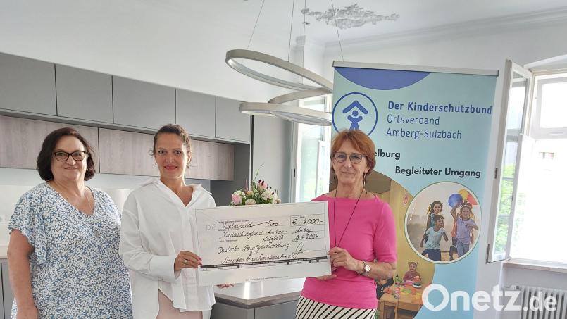 Die 4000-Euro-Spende von DVAG-Regionaldirektionsleiterin Michaela Lange (Mitte) nahmen die Vertreterinnen des Kinderschutzbunds, Vorstandsvorsitzende Brigitte Breitfelder (rechts) und Schriftführerin Petra Kopp (links), entgegen. Bild: Breitfelder/exb