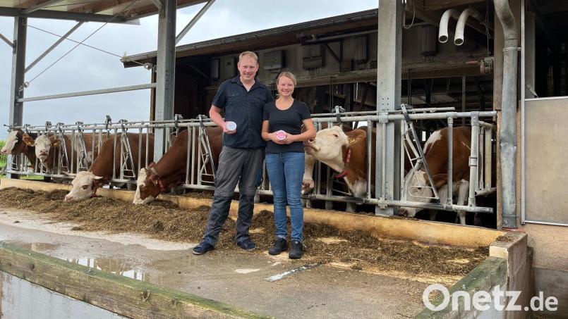 Die Kühe liefern die frische Milch. Stefan und Martina Kiener halten in Händen, was sie daraus machen: Speiseeis. Bild: ihl